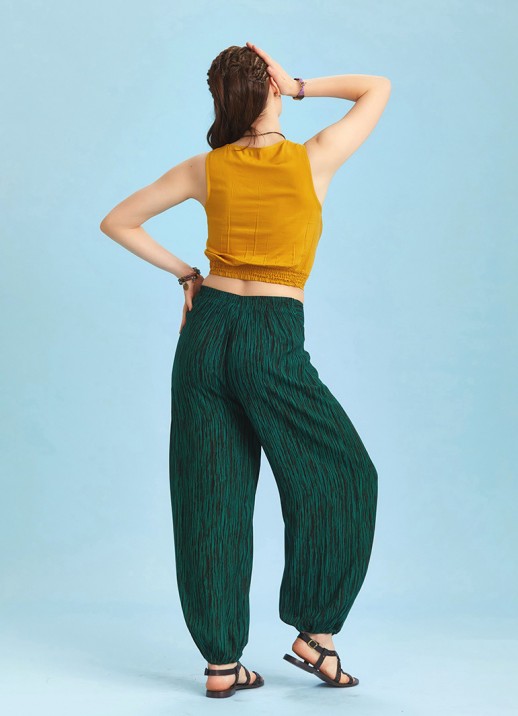 Pantaloni Baggy Chic cu model verde